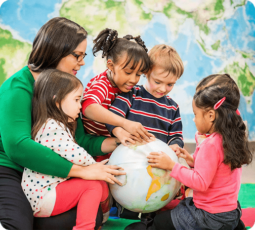 Teacher with students